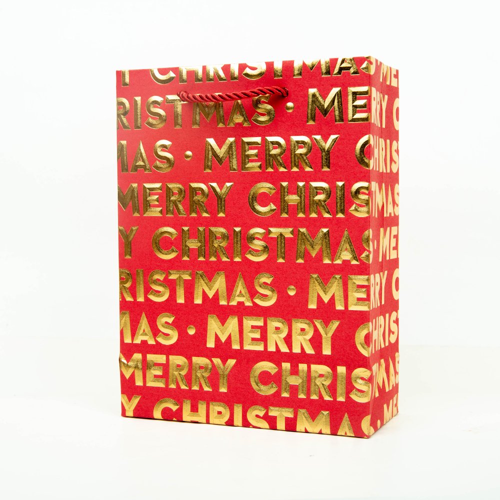 Christmas Gild 3D Lettering Shopping Bag, 180x80x240mm, 10 Sheets 