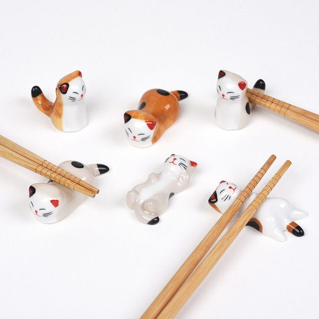 Cat Ornament Chopstick Rest Set, Pack of 6