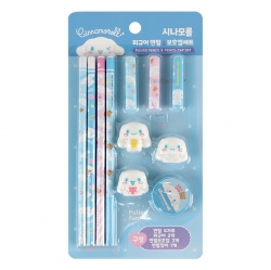 Cinnamoroll Figure Pencil and Pencil Cap and Pencil Sharpener Set