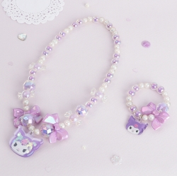 Kuromi Ribbon Spangle Necklace Bracelet Set