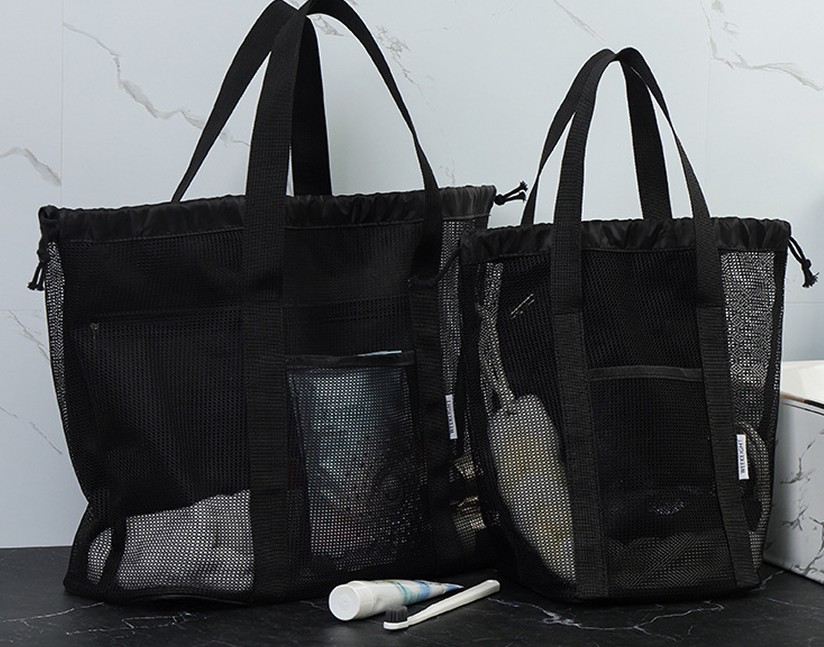 Brisk Mesh Material Bathing Sauna Swimming Pool Shower Black Large  Bag 