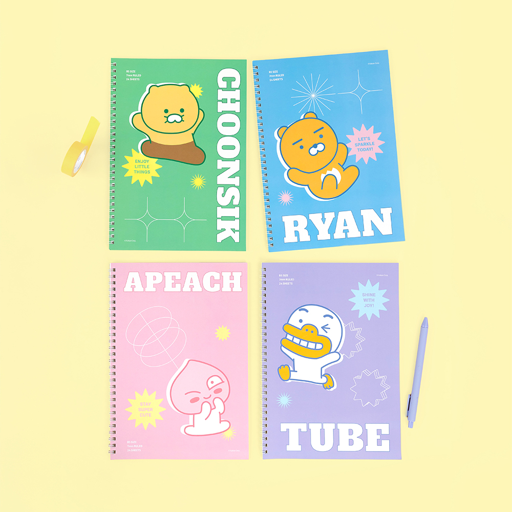 Kakao Friends Vivid New Semester Spiral Notebook (Set of 10)