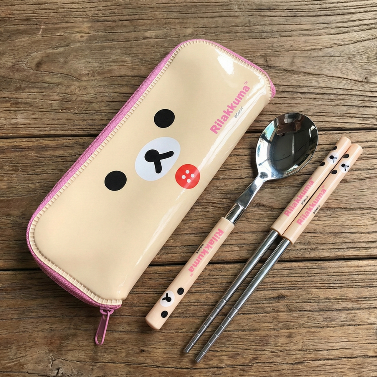 코리락쿠마 얼굴 슬림 수저 케이스세트 (아이보리)