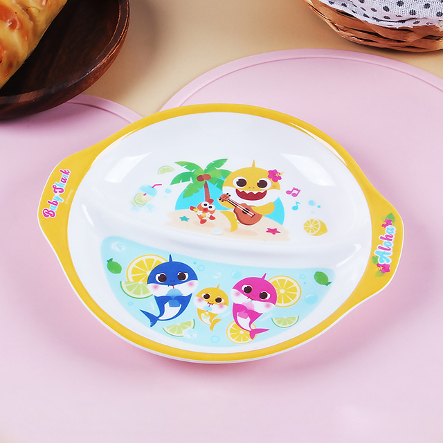 Baby shark melamine two divided plate with handles