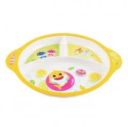 Baby shark melamine three divided plate with handles