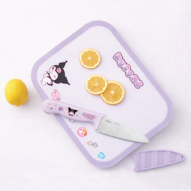 Kuromi Kids Cutting Board & Stainless Steel Round Safety Knife Set