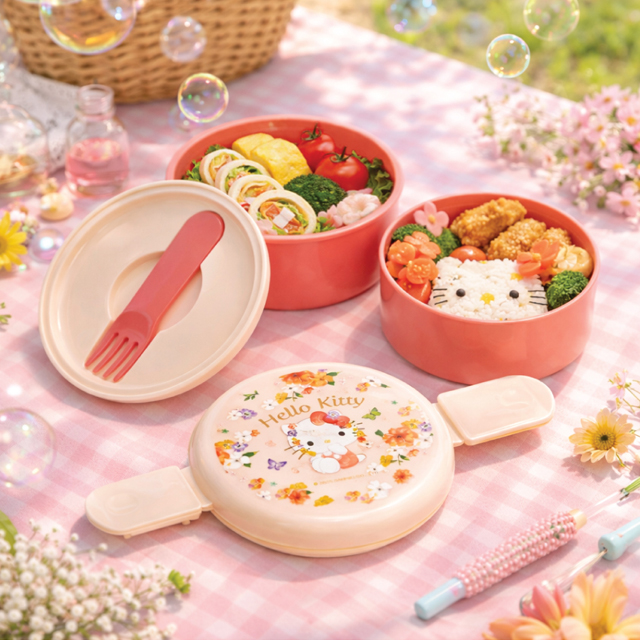 Hello Kitty Pastel Blossom Round 2-Layer Lunch Box (Included Fork)