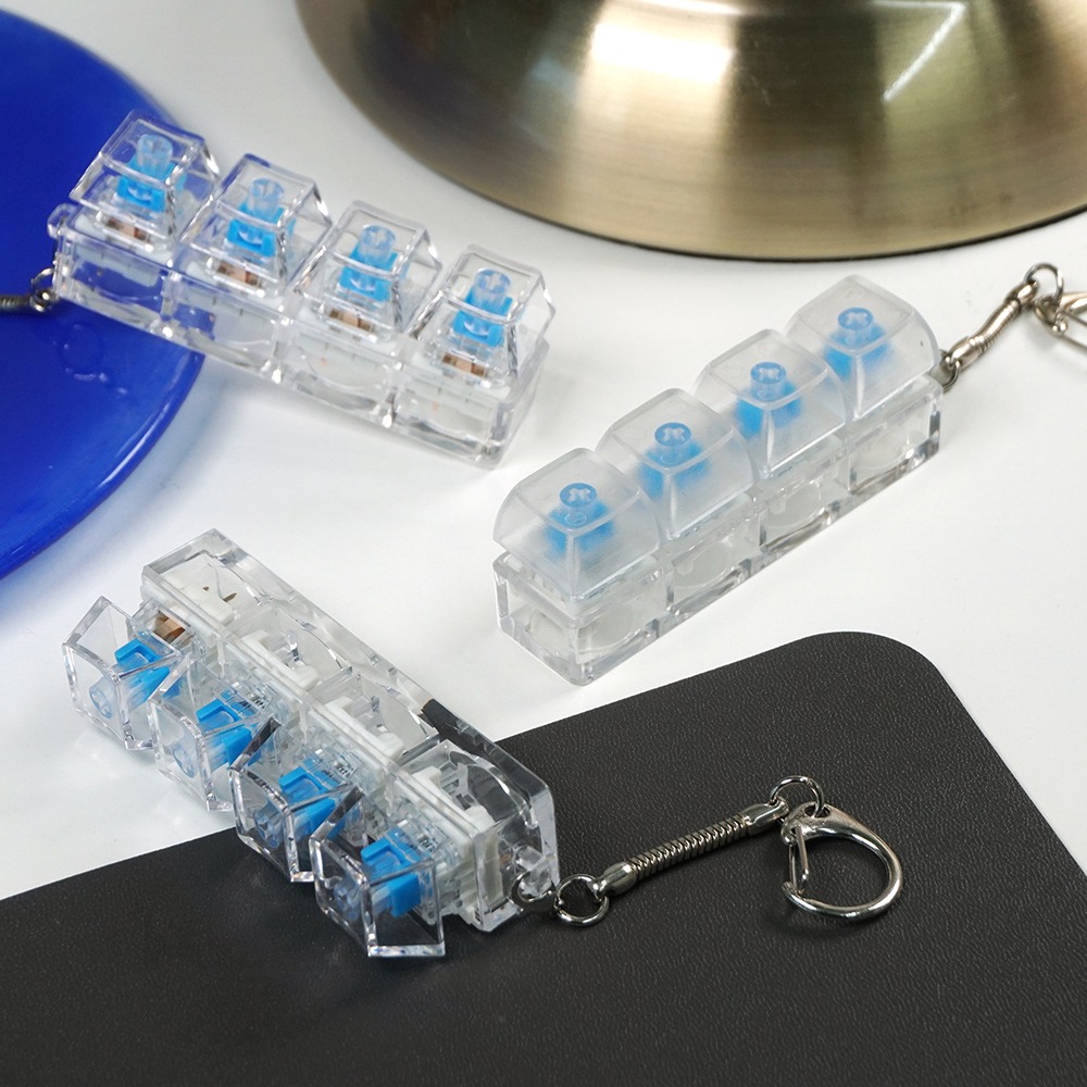 Emotional Transparent Blue Keycap Keyring Keyholder Keychain Stress Relief Click Keyboard