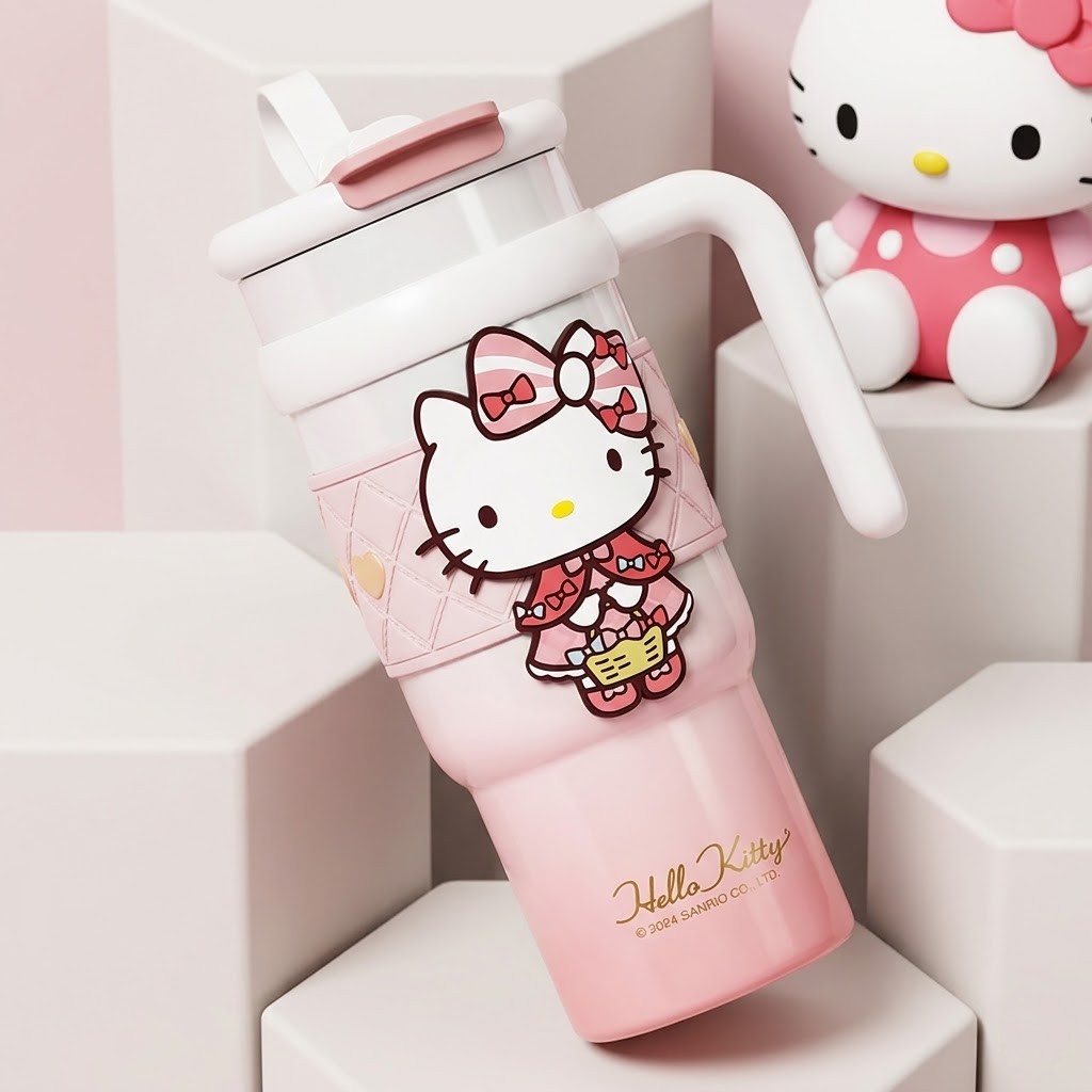 Hello Kitty Large Capacity Two-Tone Tumbler_White Pink Hello Kitty