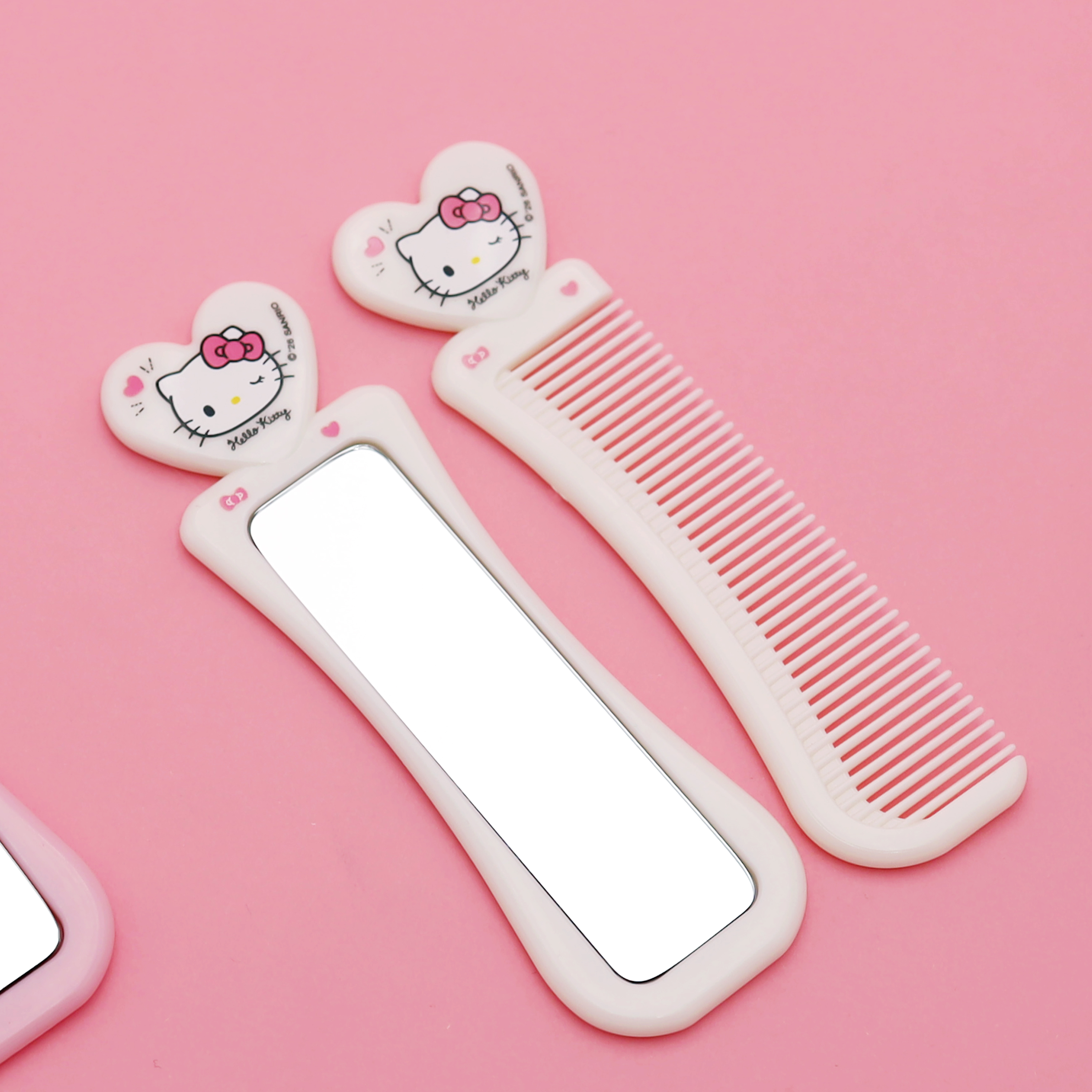 Sanrio Hello Kitty White Heart Hair Brush & Mirror Set