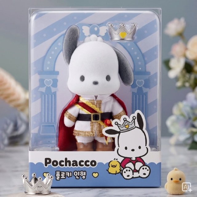 Pochacco Flocked Doll in an Elegant Formal Outfit
