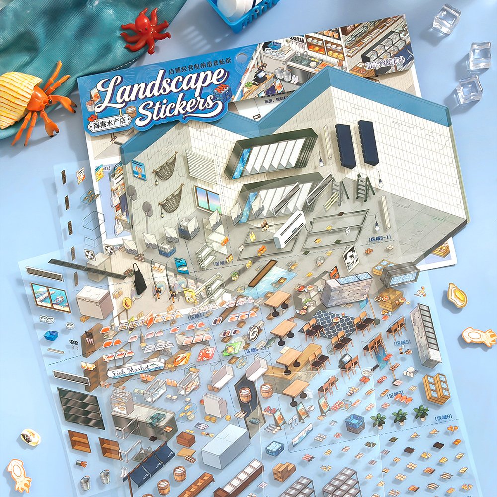 Miniature House Decorating Sticker Set – Fish Market