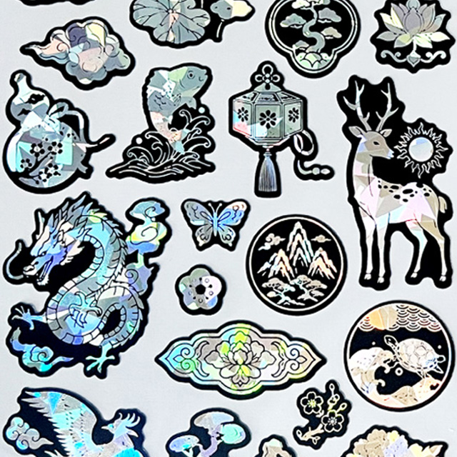 Petit Mother-of-Pearl Traditional Symbol Stickers – Ten Symbols of Longevity